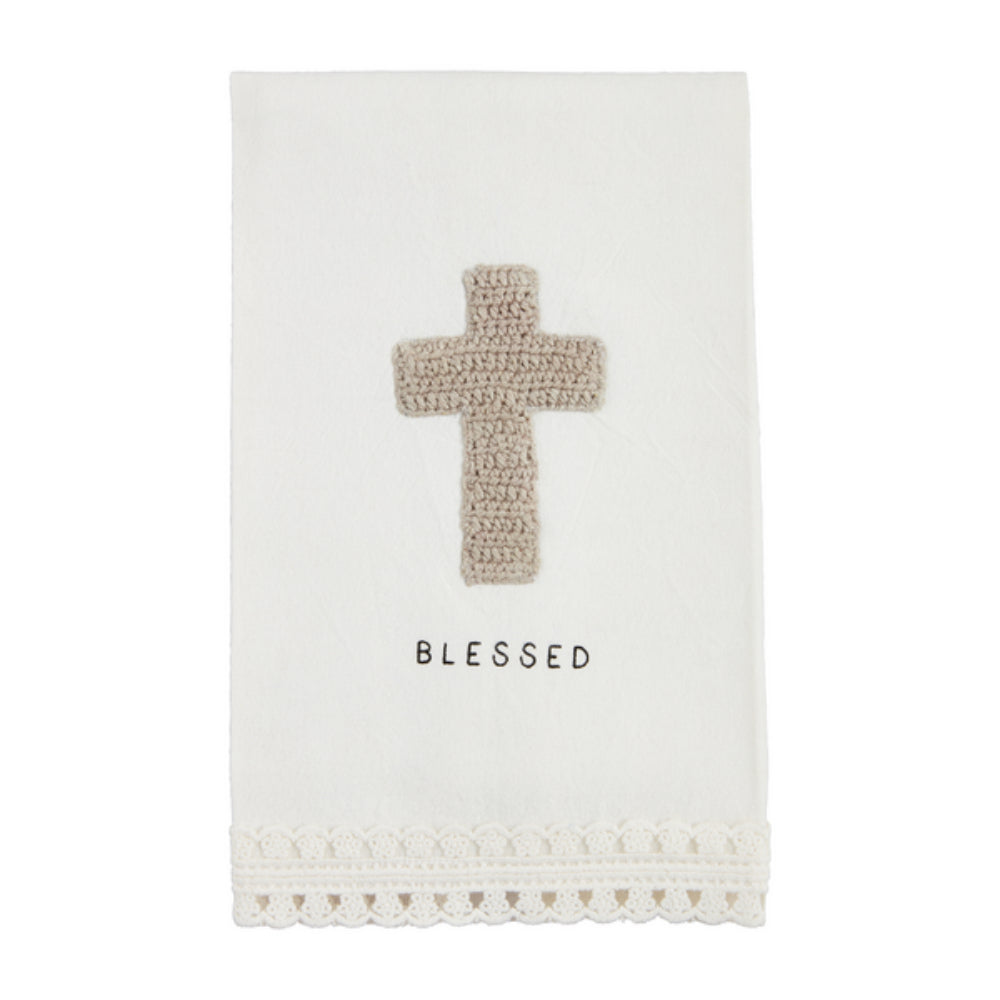 Mud Pie Blessed Crochet Trim Towel