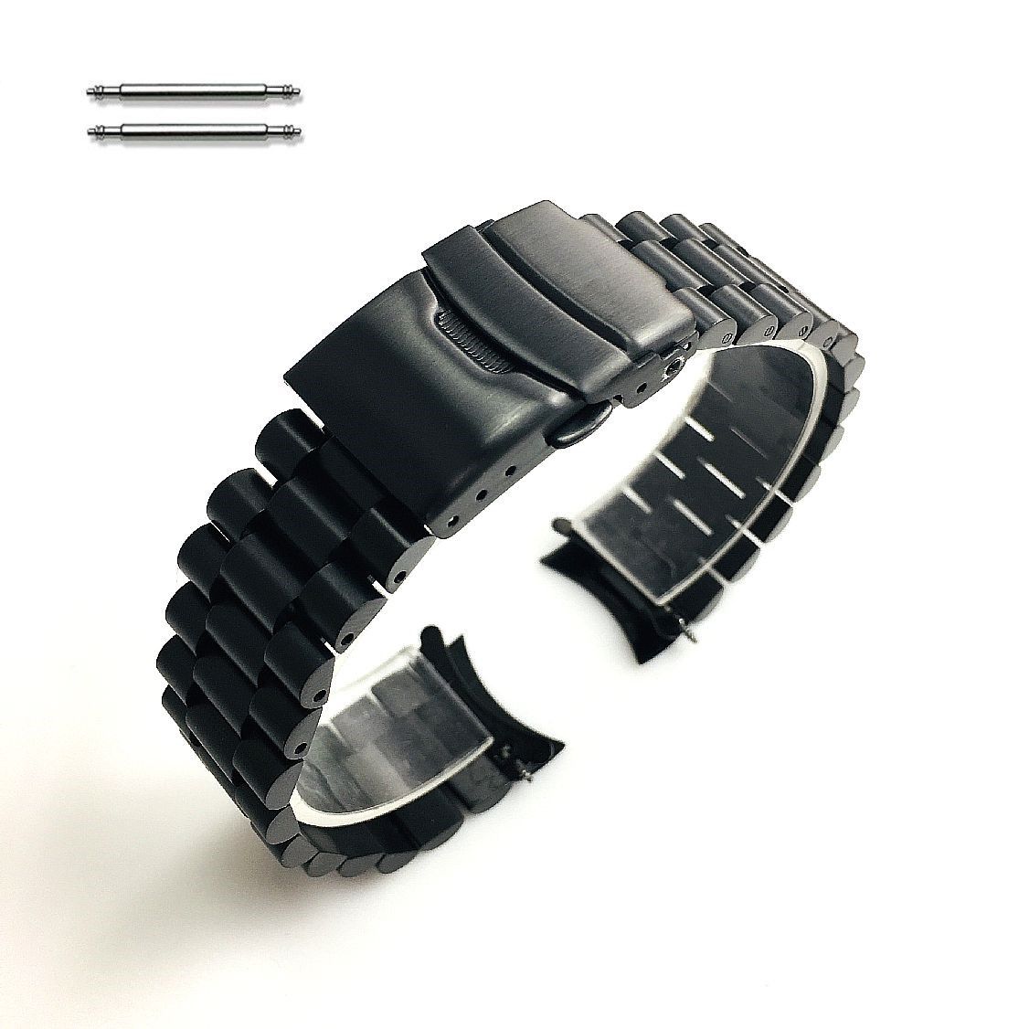 Wenger Compatible Black PVD Metal Steel President Style Replacement Curved End Watch Band #7022