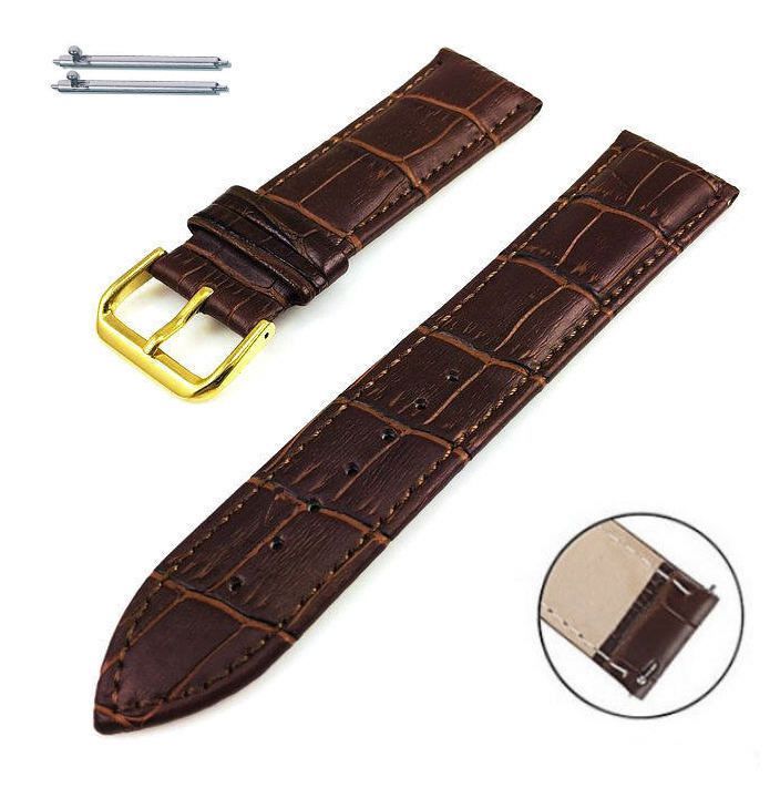 Wenger Compatible Brown Croco Genuine Leather Replacement Watch Band Strap Gold Steel Buckle #1082