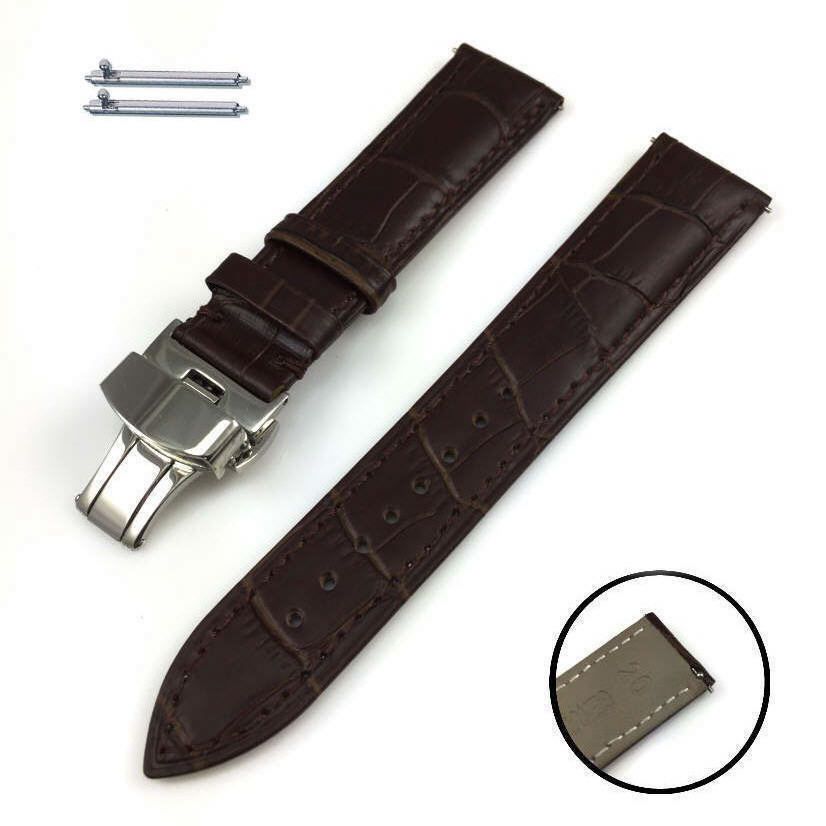 Wenger Compatible Brown Croco Genuine Leather Replacement Watch Band Strap Steel Butterfly Buckle #1032