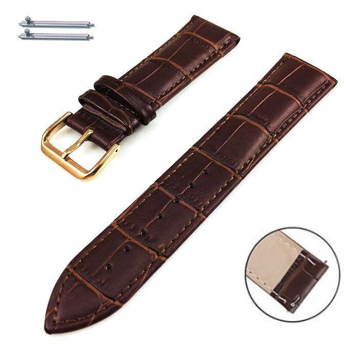 Wenger Compatible Brown Croco Leather Replacement Watch Band Strap Rose Gold Steel Buckle #1072