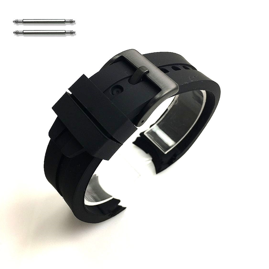 Wenger Compatible Curved End Rubber Silicone Replacement Watch Band Strap Black Steel Buckle #4512