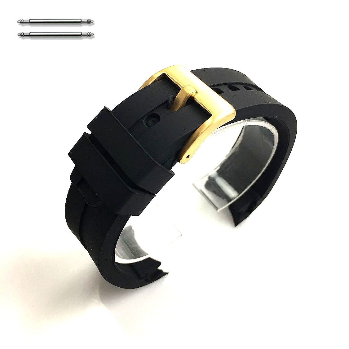 Wenger Compatible Curved End Rubber Silicone Replacement Watch Band Strap Gold Tone Steel Buckle #4513