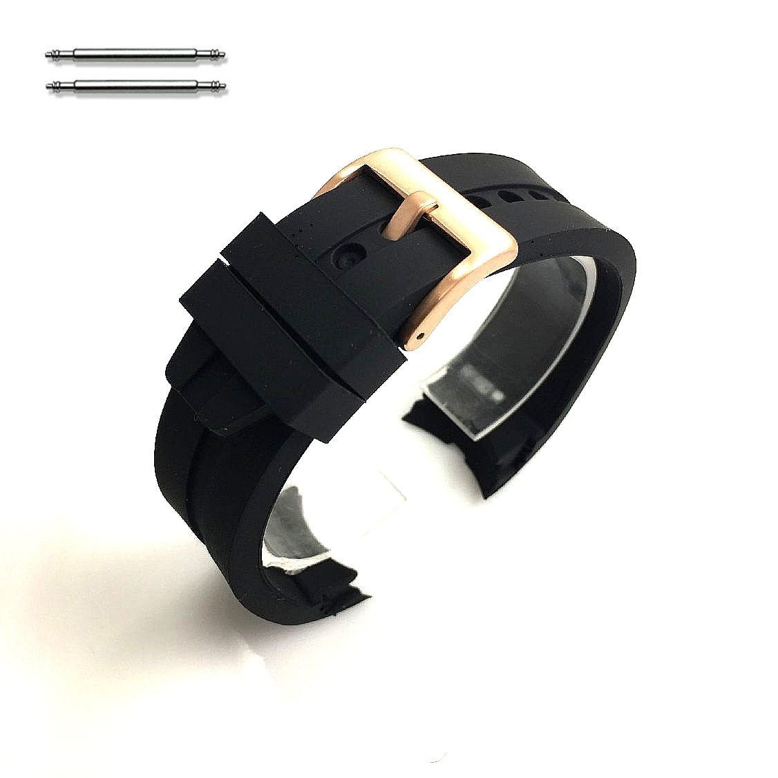 Wenger Compatible Curved End Rubber Silicone Replacement Watch Band Strap Rose Gold Steel Buckle #4514