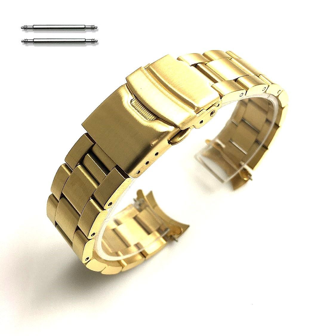 Wenger Compatible Gold Tone Metal Stainless Steel Oyster Style Replacement Curved End Watch Band #7017