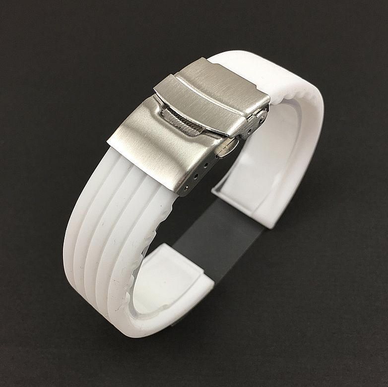 White Silicone 18mm Replacement Watch Band Strap Double Locking Clasp #4434