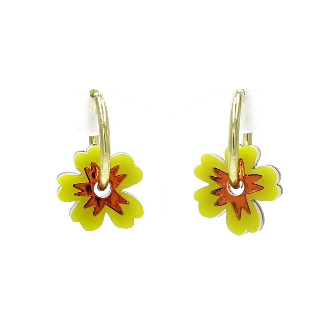Yellow Flower Hoop Earrings By Happy Stuff Studio